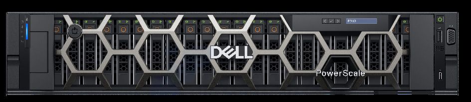 Dell PowerScale 2U 高密度全闪存存储节点正面渲染图，采用模块化机架式设计与蜂窝状前面板