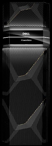 Dell PowerMax 存储阵列产品外观，前面板中央为 DELL 标识条与 PowerMax 型号名