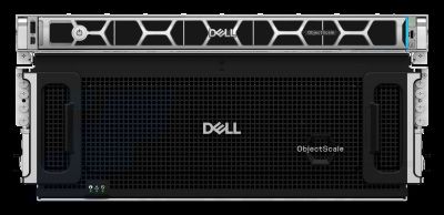 Dell ObjectScale 一体机服务器渲染图，机架式前面板带 DELL 标识与 ObjectScale 字样